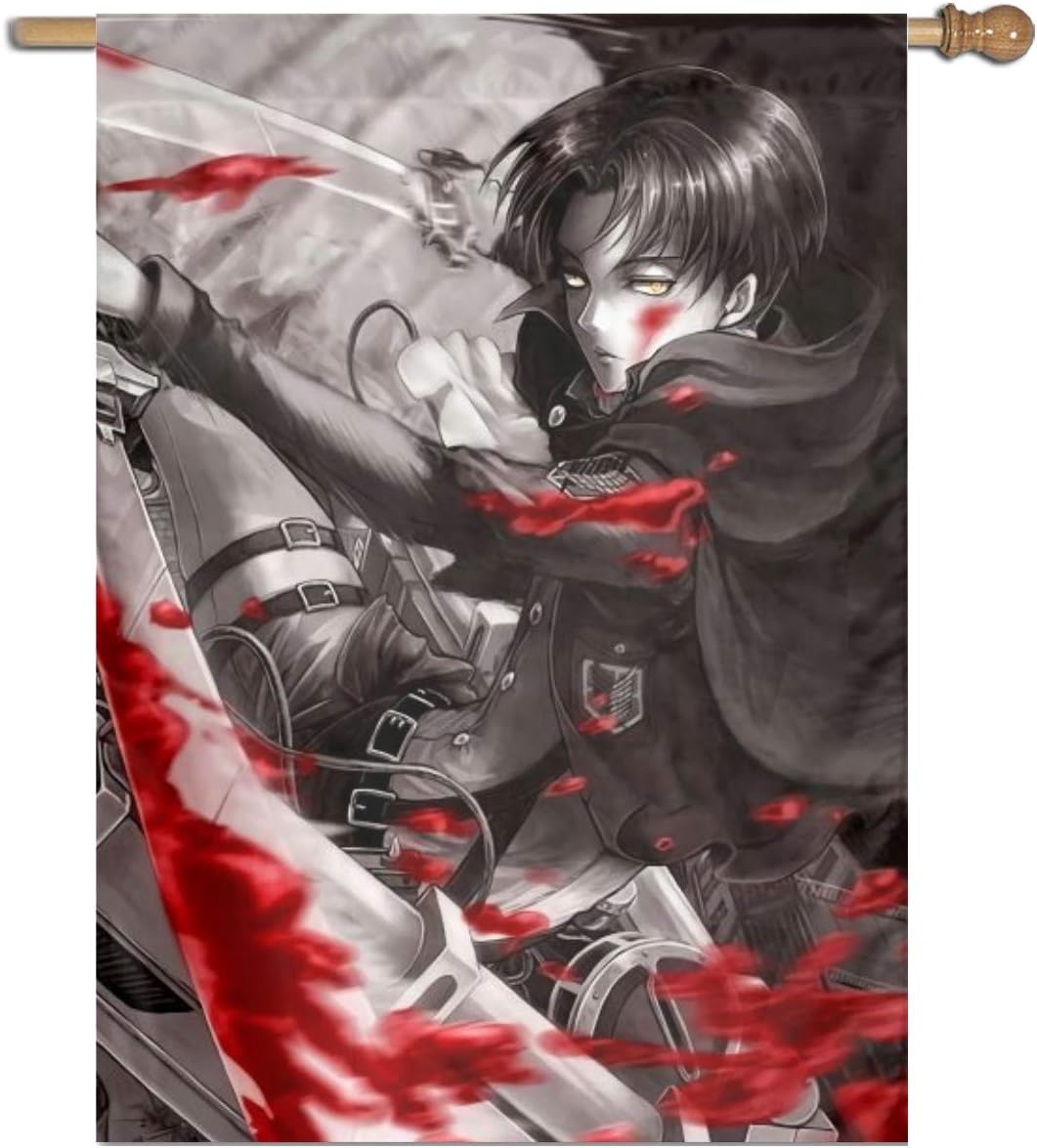 Amazon Com Angela R Mathews Attack On Titan Captain Levi Anime Cartoon Print Polyester Flag Indoor Outdoor Colorful Characters Flag Banners Home Garden Flag 27 X 37 Home Kitchen