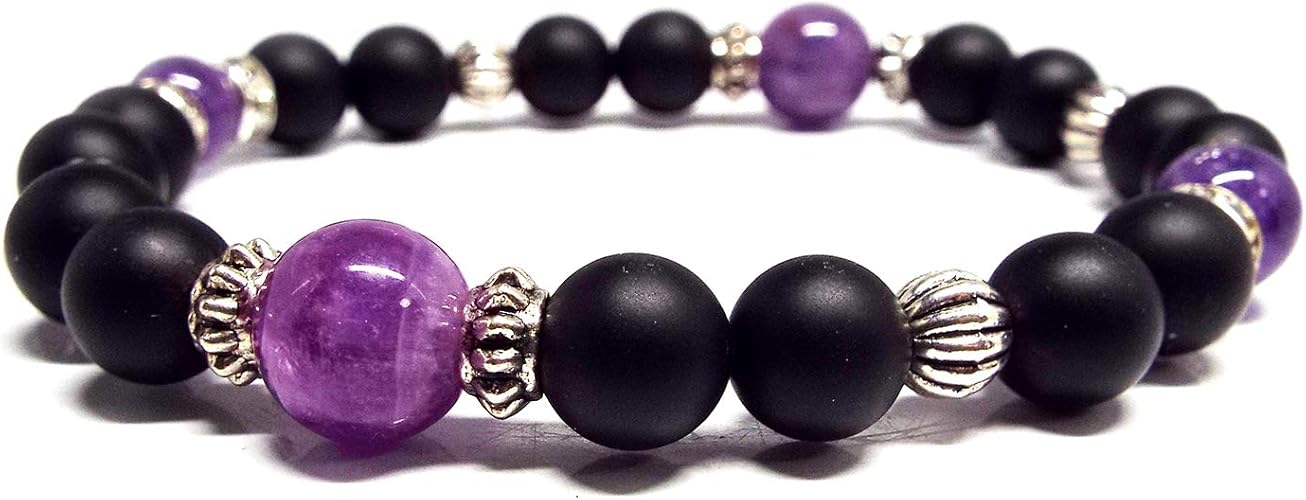 Amazon Sion 天然石 パワーストーンブレスレット メンズ アクセサリー アメジスト マットオニキス ブレスレット 通販
