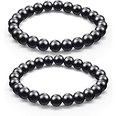 Hicarer 2 Pcs Shungite Bracelets for Men Women 6mm/8mm/10mm Black Shungite Protection Bracelet Stone Stretchy Energy Bracelet
