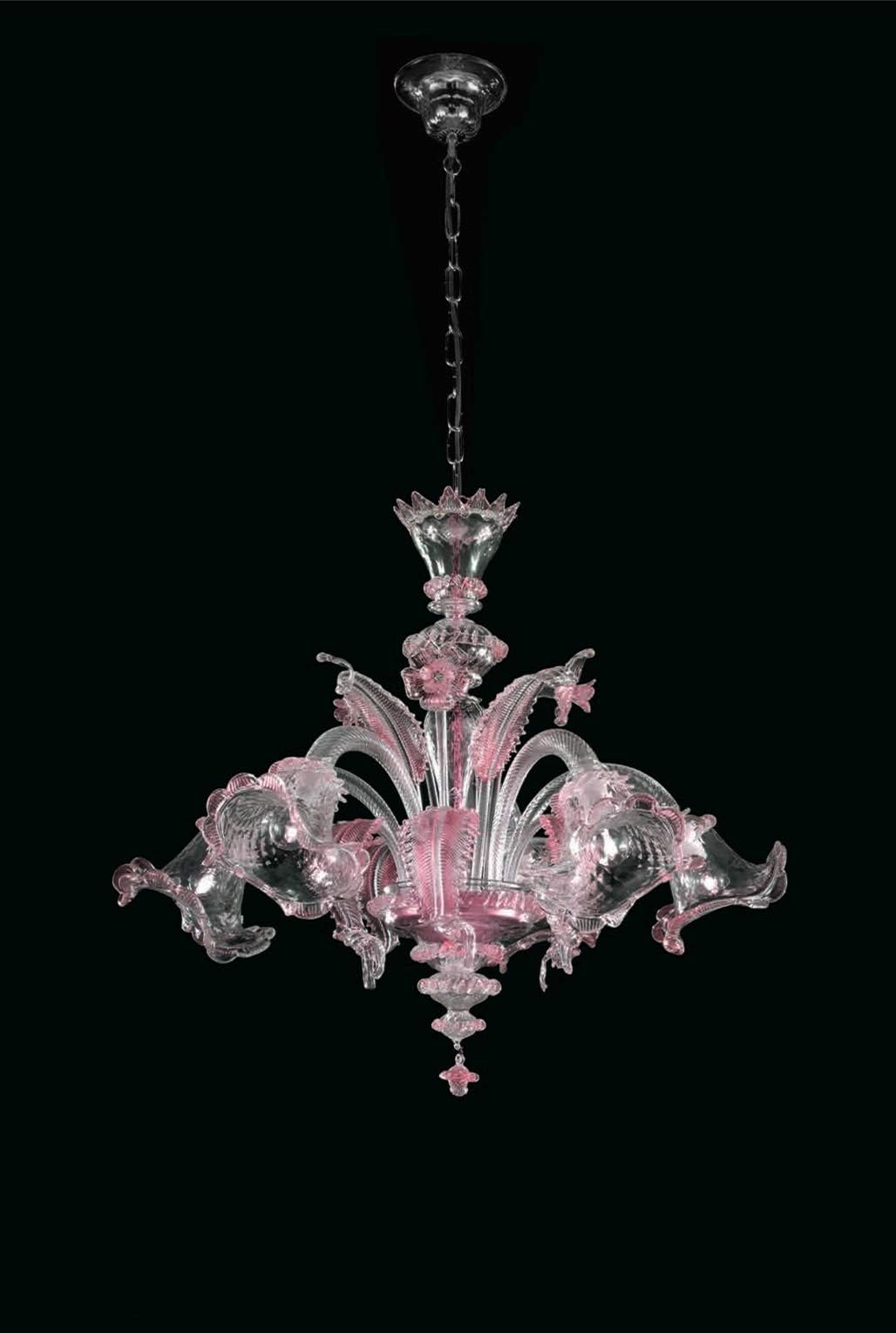 Murano Glass Chandelier Darwin - Murano Chandelier Energy Class"A" Original Italy Venice 6 luci Cristallo-rosa