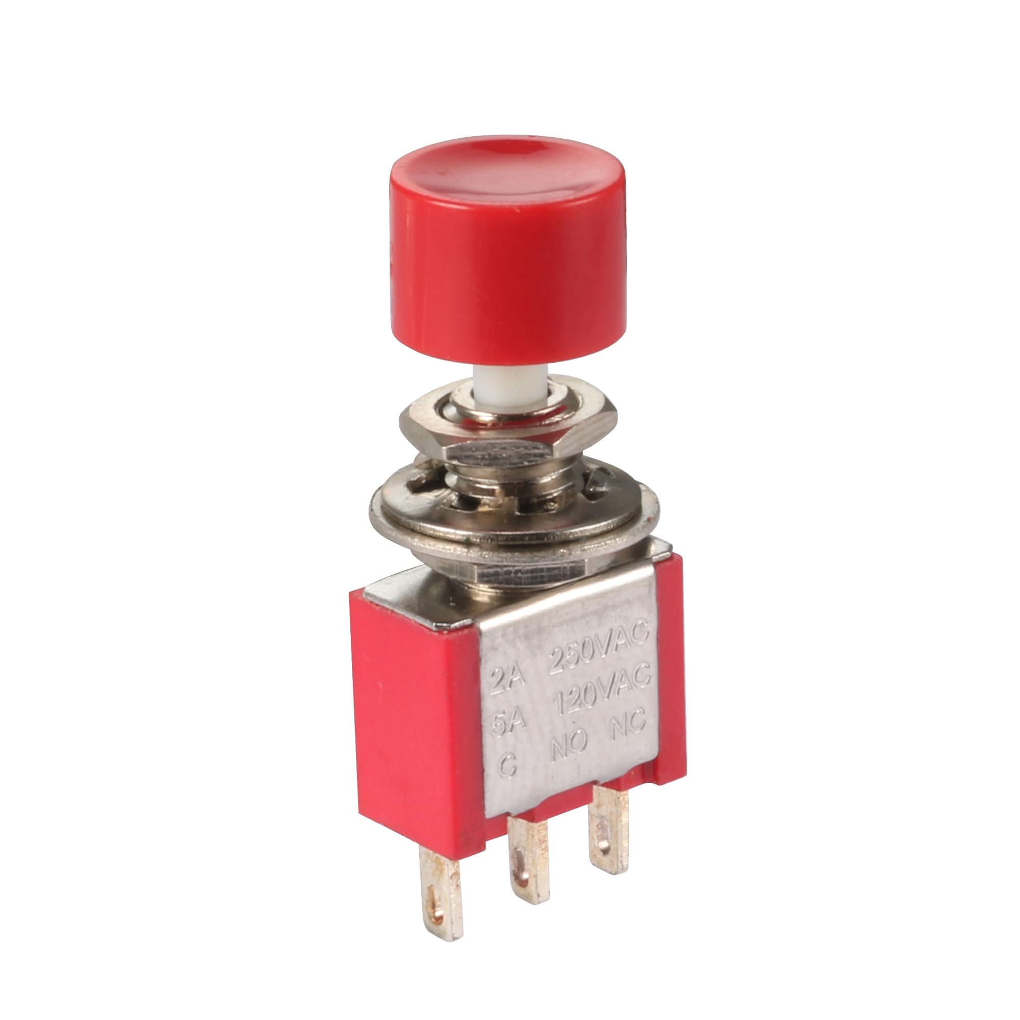 Sourcingmap AC 2A/250V 5A/120V 3 Pin SPDT Momentary Push Button Pushbutton Switch 1 NO 1 NC