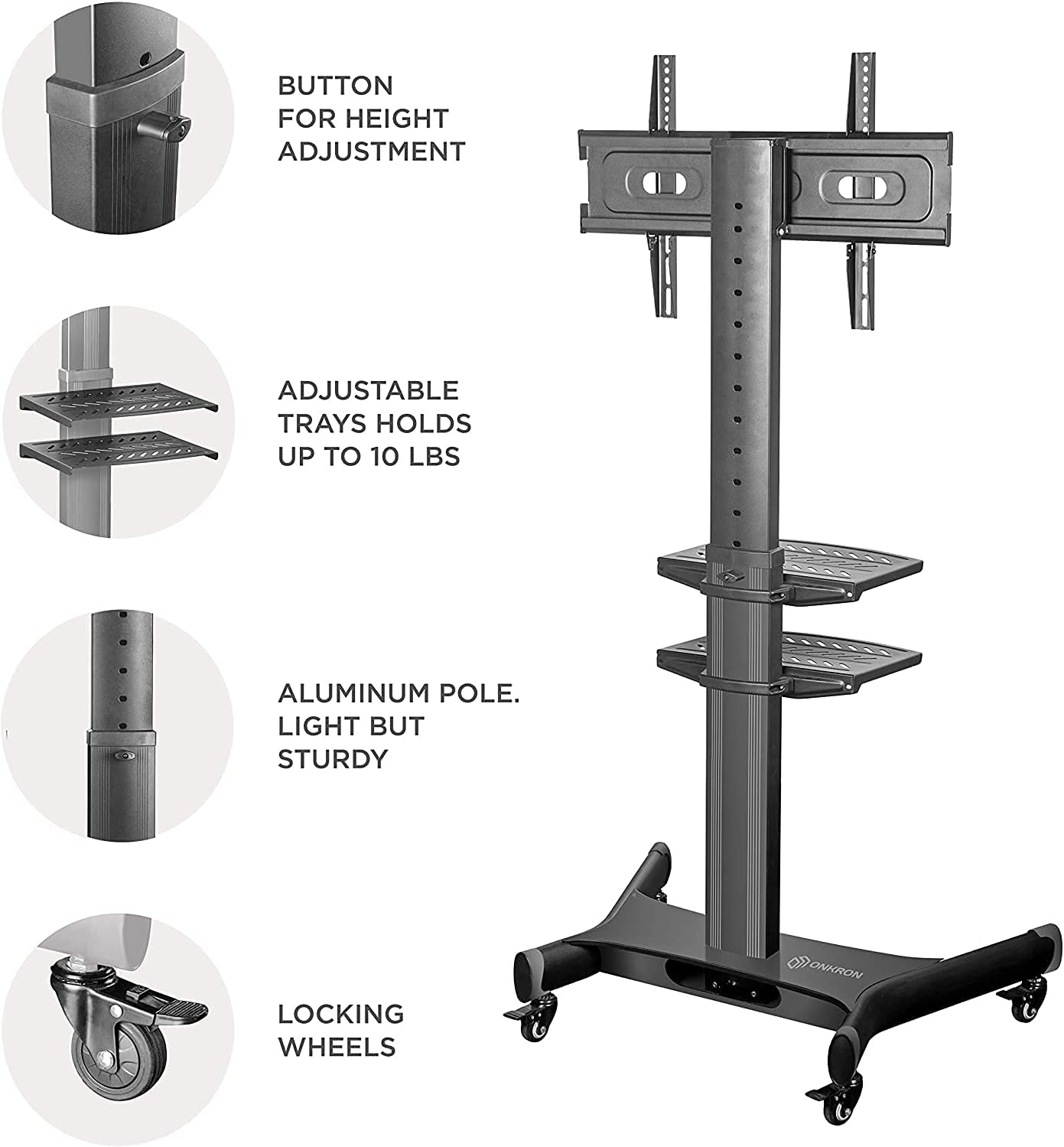 ONKRON Mobile TV Stand TV Cart with Wheels for 32" to 65 Inch LCD LED Flat Screen TV with AV Shelves TS1661 : Electronics