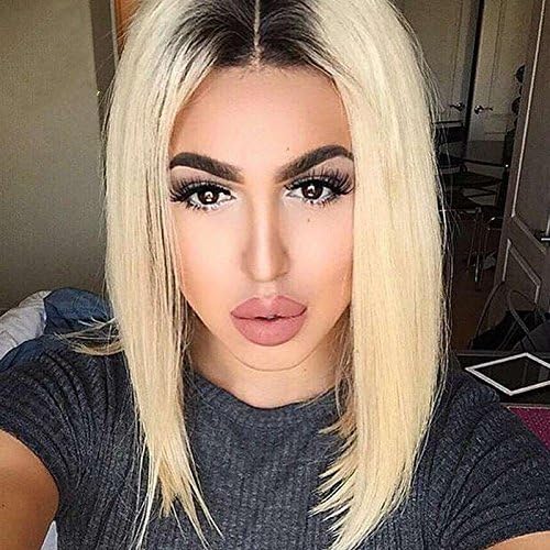 Zhangxiuzhu Hair 1B 613# Ombre Color Human Hair Lace Wigs For Black Woman 130% Density Silky Straight Blonde Full Lace Wigs Glueless Lace Front Wigs With Baby Hair (10 Inch/lace front wig(#1B/#613))