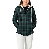 ZENTHACE Womens Sherpa Lined Flannel Jacket Winter Full Zip Up Hooded Plaid Shacket with Side Pockets
