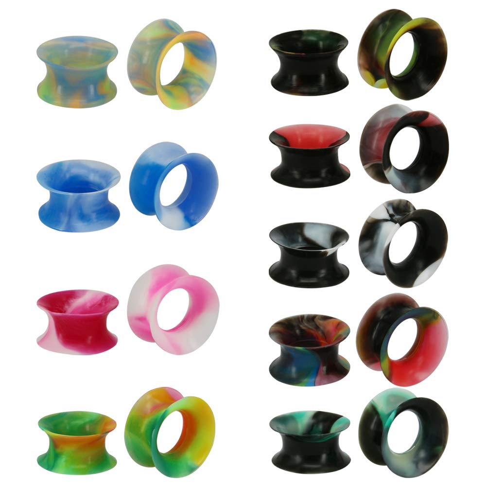 9 Pairs Thin Silicone Flexible Colorful Ear Tunnels Plugs Double Flared Expander Ear Gauges Piercing (Gauge=2g(6mm))