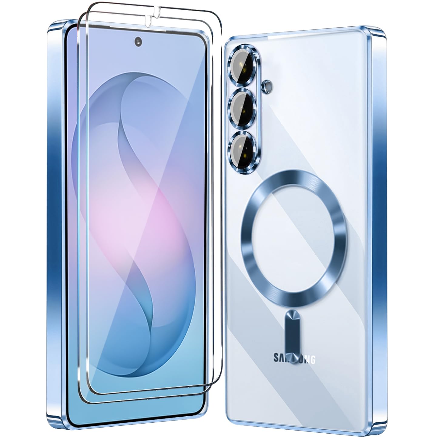 Magnetic Glossy Case for Samsung Galaxy S26, S26 Phone Case Clear Luxury with Screen Protector X2 & Camera Protector [Compatible with MagSafe],Shockproof Cover for Samsung S 26-Blue