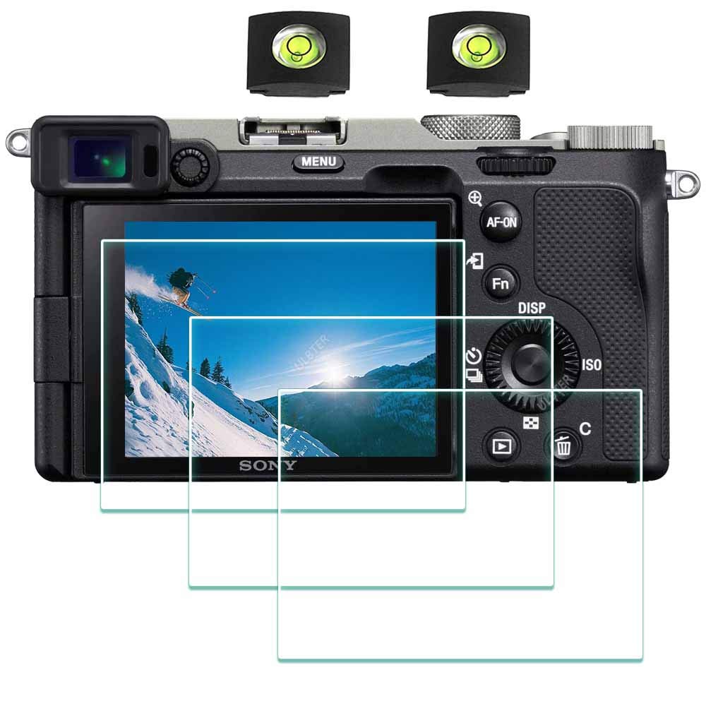 ULBTER Screen Protector Appliable for Sony Alpha A7C 7C 【Not for A7CII / A7CR】 Camera & Hot Shoe Cover [3+2Pack], 0.3mm 9H Hardness Tempered Glass Cover Anti-Scrach Anti-Bubble