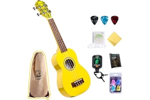 Smiger Professional Soprano Ukulele Beginner 21 Inch Mini Kids Guitar Hawaiian Ukelele Fast Learn Instruction Book Digital Tuner Polishing Cloth Pick Fingertip Protector Yukalalee Kit (Yellow)