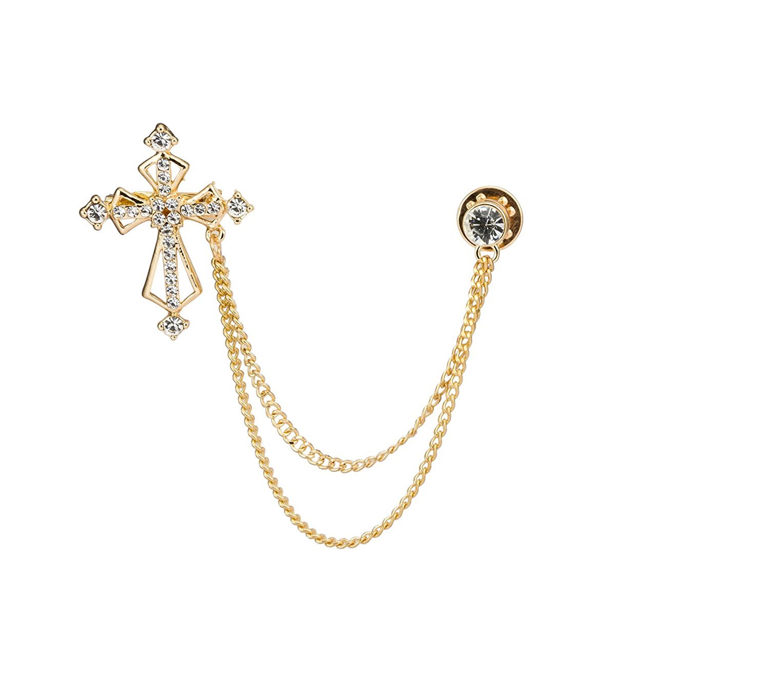 Knighthood Golden Stone Cross with Hanging Chain Golden Badge Coat Suit Wedding Gift Party Shirt Collar Accessories Brooch For Men