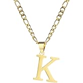 kelistom Gold Initial Necklace for Women Men 14K Gold Silver Tone Stainless Steel Letters Figaro Chain Necklace, Capital Monogram Necklace Alphabets from A-Z