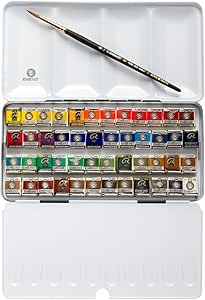 Rembrandt Watercolor Paint Metal Tin Deluxe Set, 48 Pans + 1 Brush, General Color Selection