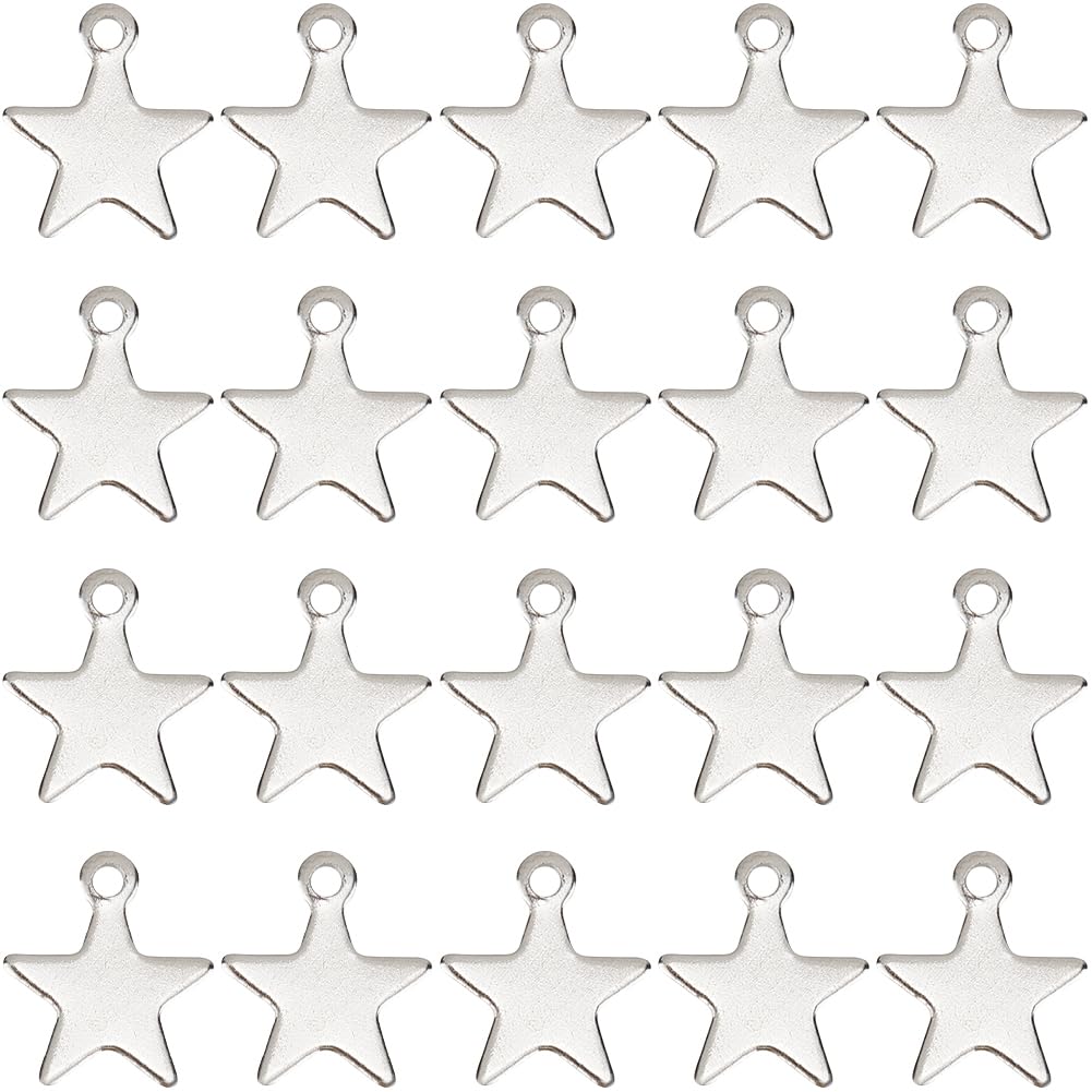 SUNNYCLUE 200Pcs Stainless Steel Star Charms - Mini Pentagram for Jewelry Making, DIY Crafting Necklace Bracelets, Silver
