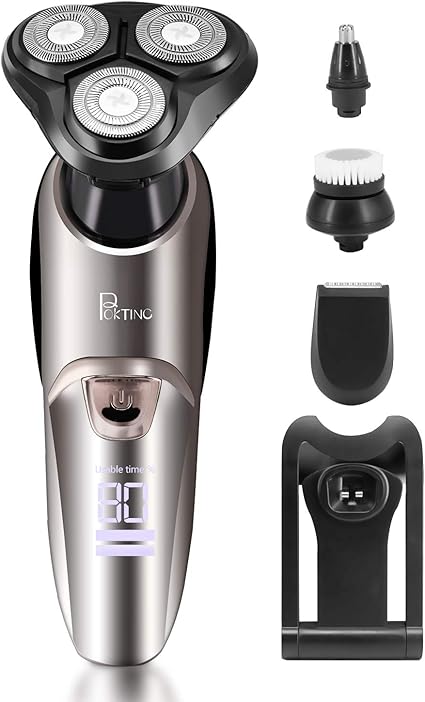 Amazon Poktinc 電動シェーバー ひげそり メンズシェーバー 髭剃り 回転式 かみそり 鼻毛カッタお風呂剃りトリマー 洗顔ブラシ付 シェーバー 髭剃り 丸洗い可 お風呂剃り可 急速充電 電気シェーバー シェーバー Poktinc メンズシェーバー