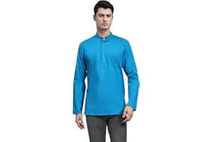SKAVIJ Men's Pure Cotton Solid Kurta Long Sleeves Band Collar Casual Shirt