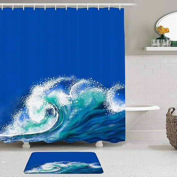 Surf Bath Accessories
 - Kissensu Shower Curtain Set Bathroom Accessories Graphic Blue Surf Ocean Landscape Wave Abstract Fashionable Fashion Nature Sky Water Travel Design Bathtub Curtains And Non Skid Bath Mat Amazon Co Uk Kitchen Home