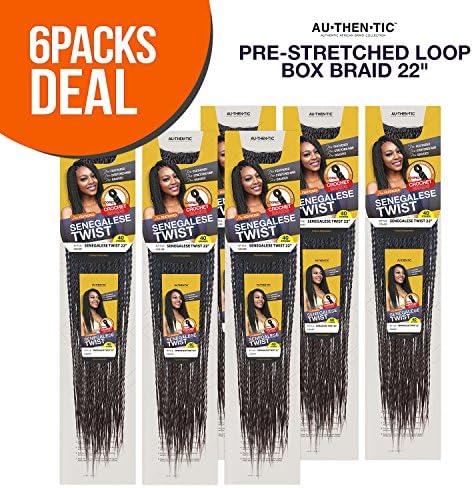 MULTI PACK DEALS! Authentic Synthetic Hair Crochet Braid Pre-Stretched Loop Box Braid 22" (6-PACK, 1)