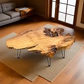 BTEOBFY Natural Wood Coffee Table with Clear Lacquer Finish and Metal Hairpin Legs for Living Room - 16" Tall - Mesa de Centro para Sala (A)