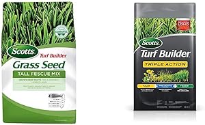 Scotts Turf Builder Grass Seed Tall Fescue Mix, 20 lb. - Seeds up to 5,000 sq. ft. & Turf Builder Triple Action - Weed Killer & Preventer, Lawn Fertilizer, Covers up to 4,000 sq. ft, 20 lb.