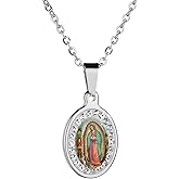 925 Sterling Silver virgen de guadalupe necklace 18K Yellow Gold Virgin Mary Pendant Necklace Charms Zircon Christian Guadalupe Necklace Jewelry for Women / Men Chain 19.7 " Medalla de la Virgen