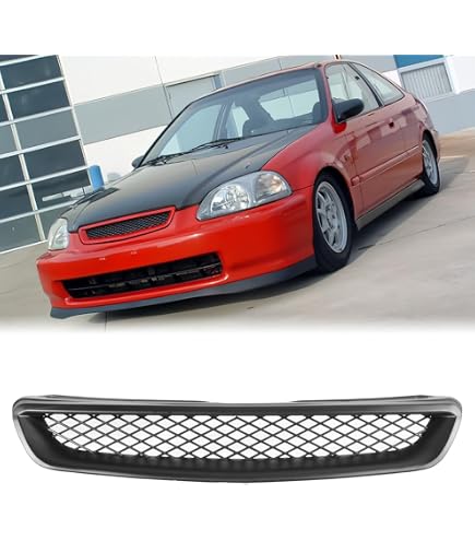 Rejilla Delantera Negra De ABS Para Honda Civic EK/EJ (1999-2000) - Parrilla De Malla Para Parachoques Y Capó