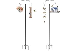Highpro Shepherd Hooks for Outdoor, 2 Pack 95 Inch Bird Feeder Pole with 5 Prongs Base for Hanging Lantern, Hummingbird Feeder, Lightweight Plant, Shepherds Hook for Bird Feeders for Outside
