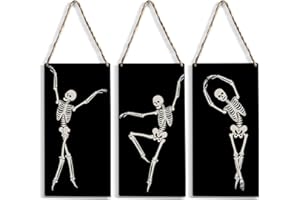 HTBIG Wood Decorative Signage, 3Pcs Funny Skeleton Home Décor, Farmhouse Wall Hanging, 12x6 inches, Brown, Wall Mount