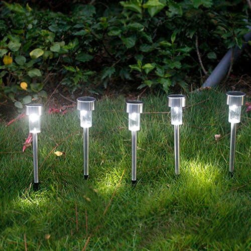 NORDSD Solar Path Post Lights, 5 Pack Stainless Steel Garden LED Pathway Landscape Lights For Outdoor Path Patio Yard Deck Driveway and Garden (White)