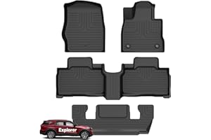 Wayhigh-Floor Mats Fit for 2020-2025 Ford Explorer 6 Seats All Weather TPE Car Mats Waterproof Heavy Duty Rubber Floor Liners for Explorer Accessories Custom Fit Black Liners
