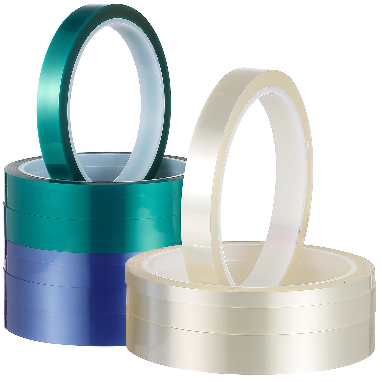 Veemoon 12 Rolls Heat Transfer Resistant Press Tape: Vinyl Heat Proof Tape - Sublimation Heat Transfer Tape 6/10/12/15mm White Blue Green