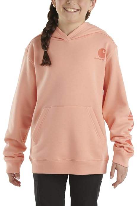 Carhartt Girls' Hoodie Fleece Pullover Sweatshirt, Pink Lemonade, X-Small  (7) at Amazon Women's Clothing store
