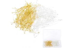 CANUMER 200 Pcs Gold and Silver Brass Ball Head Pins for Jewelry Making, Non Tarnish Craft Earring Bracelet Filled Eye Pins Jewelry Making Accessories (50mm x 0.5mm)
