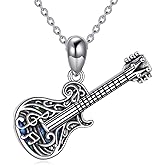 Guitar Necklace S925 Sterling Silver Abalone Guitars Pendant Necklaces Music Jewelry Guitar Themed Gifts For Women Female Lover