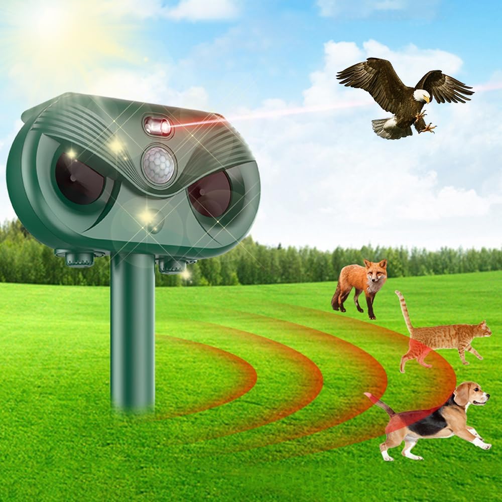 Solar Cat Repellent, OBEST Ultrasonic Animal Pest Repeller, Solar Powered Waterproof with Motion Sensor, Waterproof Outdoor Pest Repellent for Farm Garden Yard Cats Birds Squirrels Deterrent etc ﻿