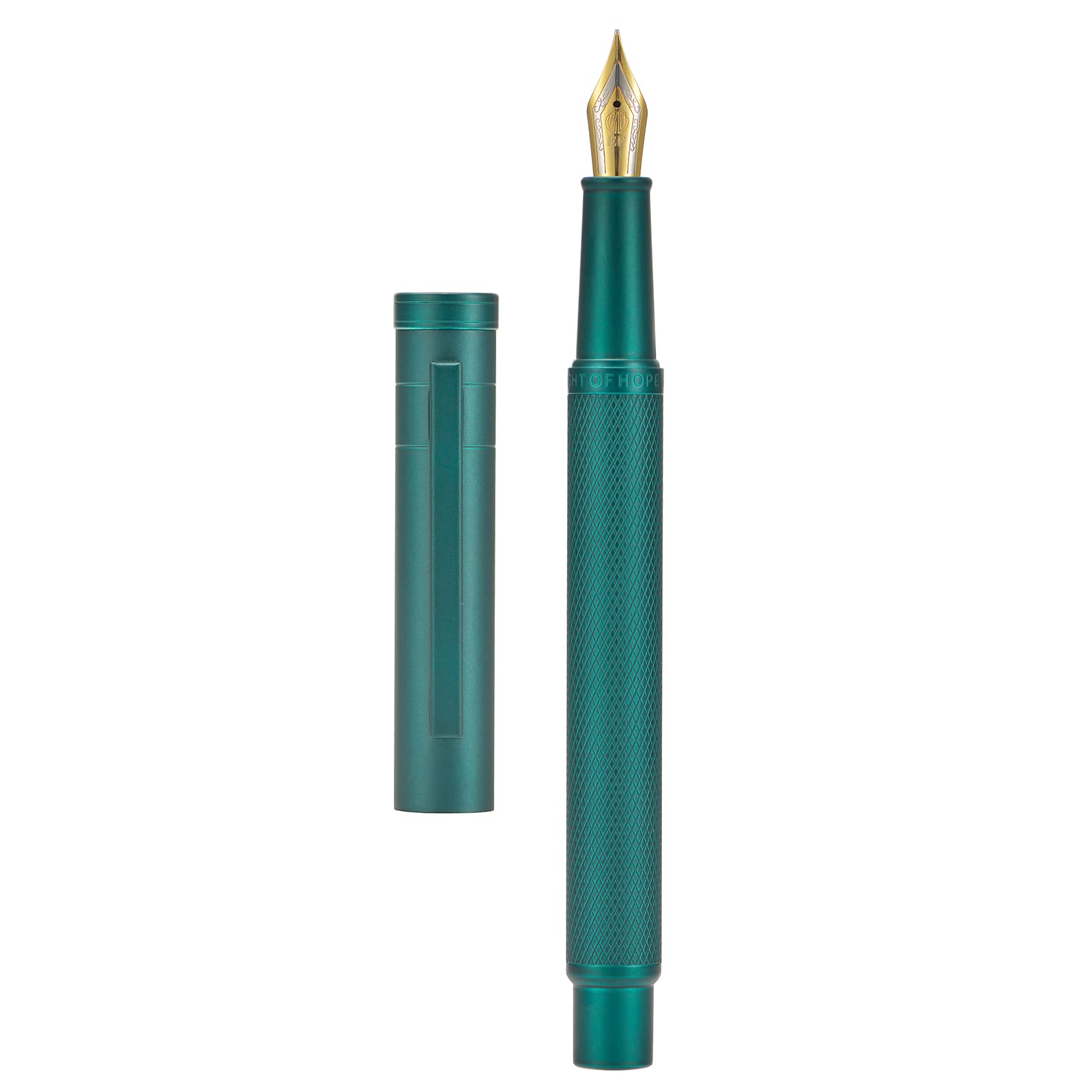 Hongdian Dark Green Forest Fountain Pen Bent Nib Calligraphy Fude Pen, Classic Design with Converter and Metal Gift Box Set