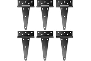 HTHOOOOOME 8 Inch T-Strap Shed Door Hinges, 6 Pack Heavy Duty Tee Hinge, T-Gate Hinges, Gate Strap Hinges, Black Wrought Hardware for Wooden Fences, Barn Door, Shed Doors