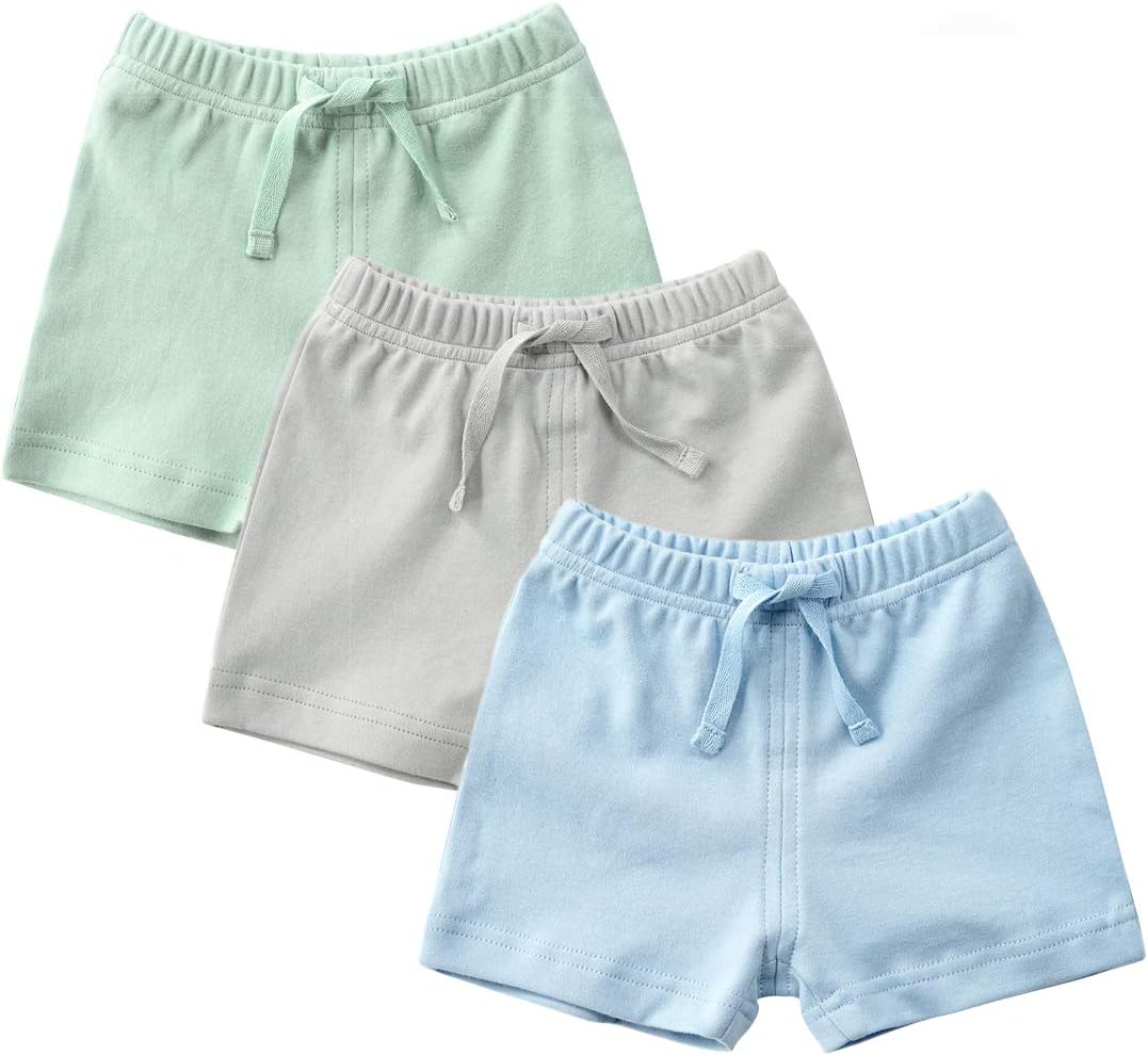 Teach Leanbh Unisex-Baby 3-Pack Cotton Soild Color Short with Drawstring 3-24 Months