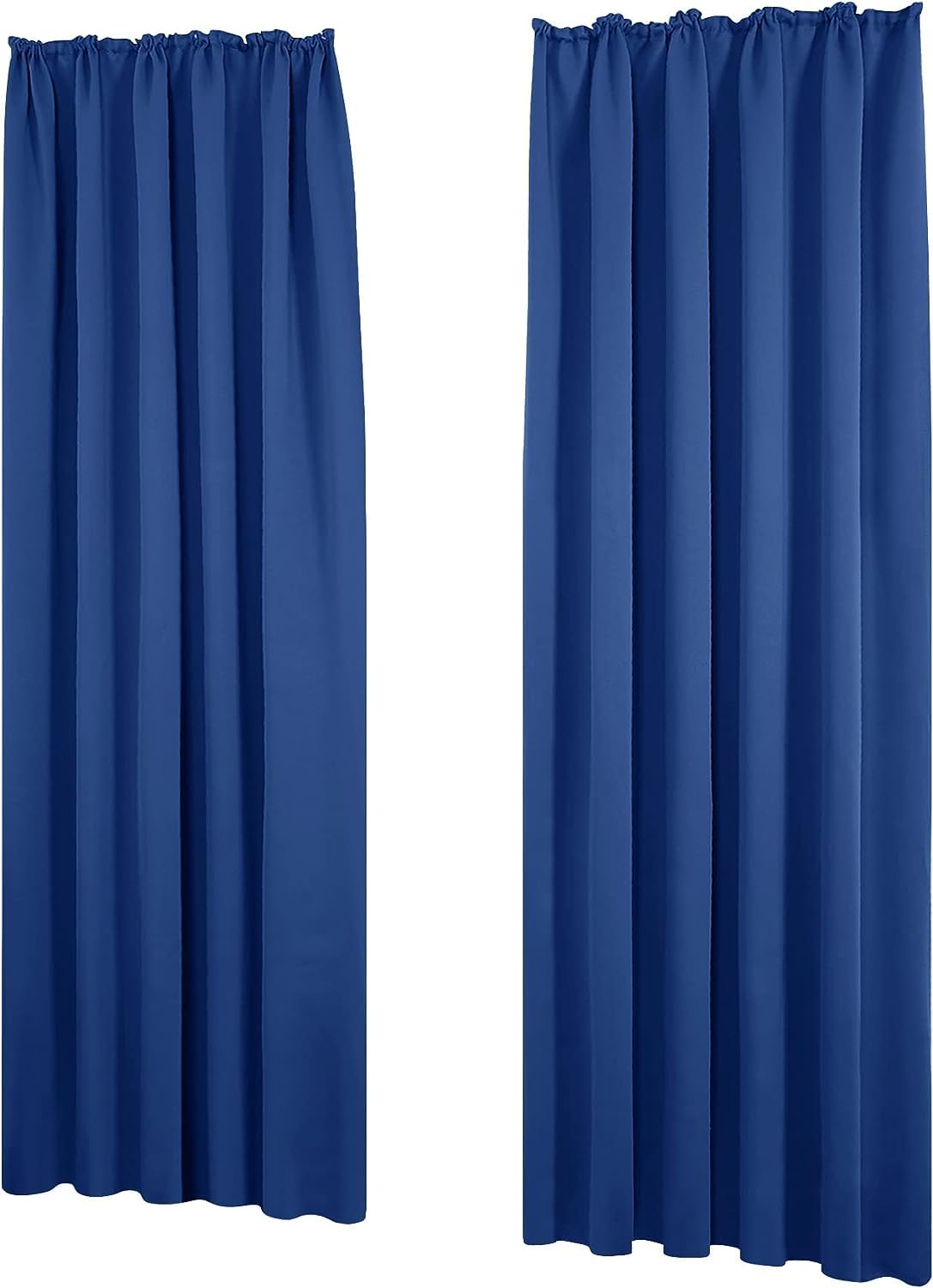 Deconovo Set of 2 Blackout Curtains with Thermal Ruffle Tape for Cold W200 x W140 cm Royal Blue