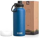 koodee Insulated Water Bottle, 32 oz Stainless Steel Double Wall Vacuum Wide Mouth Sport Bottle with Leakproof Spout Lid (Navy)