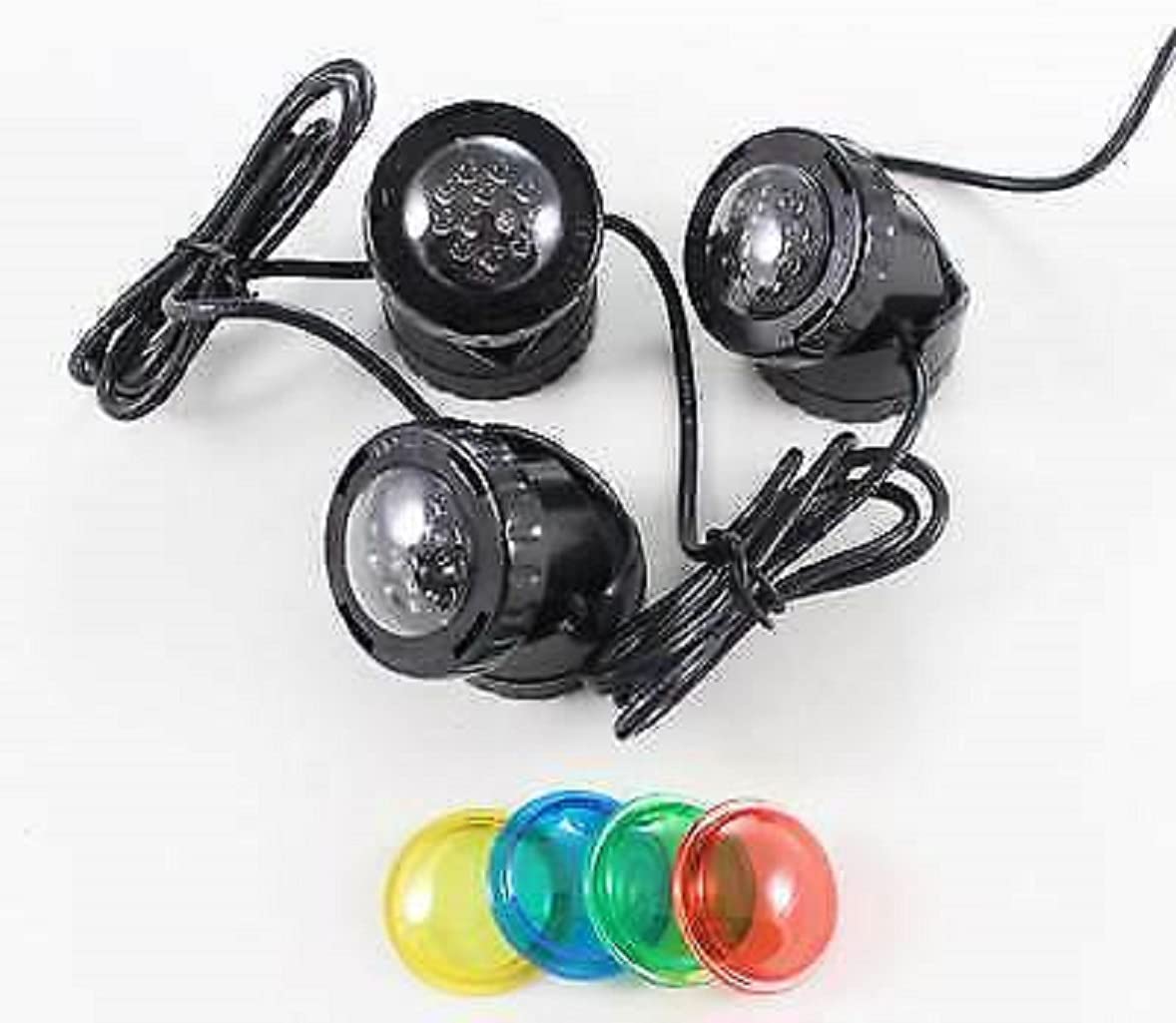 Set of 3 Jebao 12v LED Underwater Pond Lighting with Colour Lenses x 12