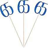 Blue Glitter 65th Birthday Centerpiece Sticks, 12-Pack Number 65 Table Topper Anniversary Party Decorations