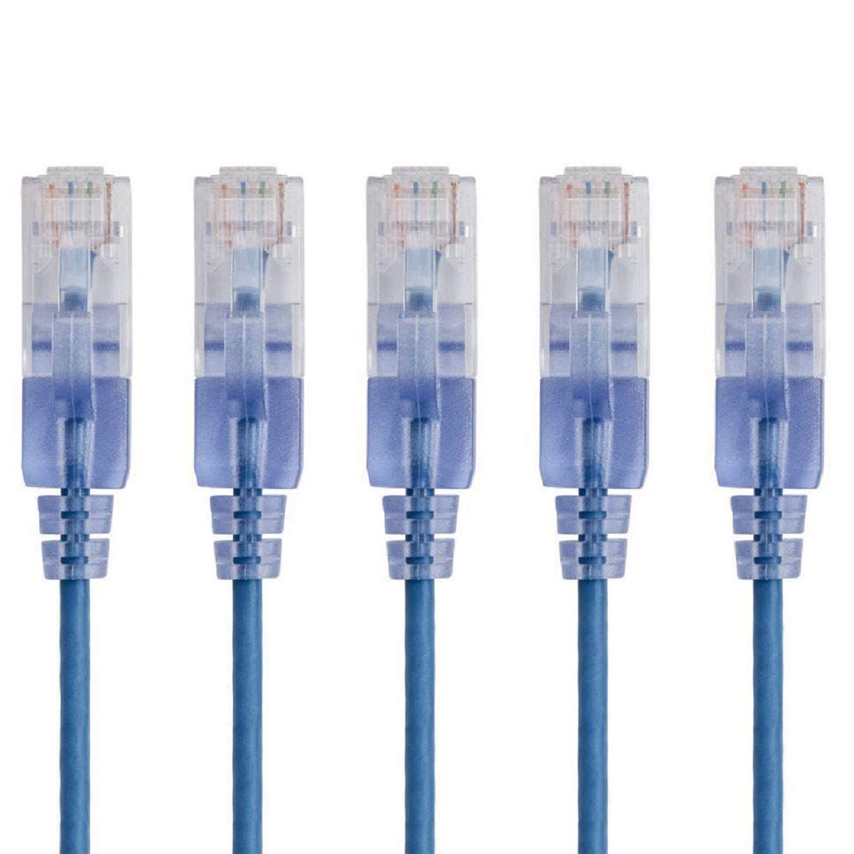 Monoprice Cat6A Ethernet Network Patch Cable - 30 Feet - Blue | 5-Pack, 10G - SlimRun Series