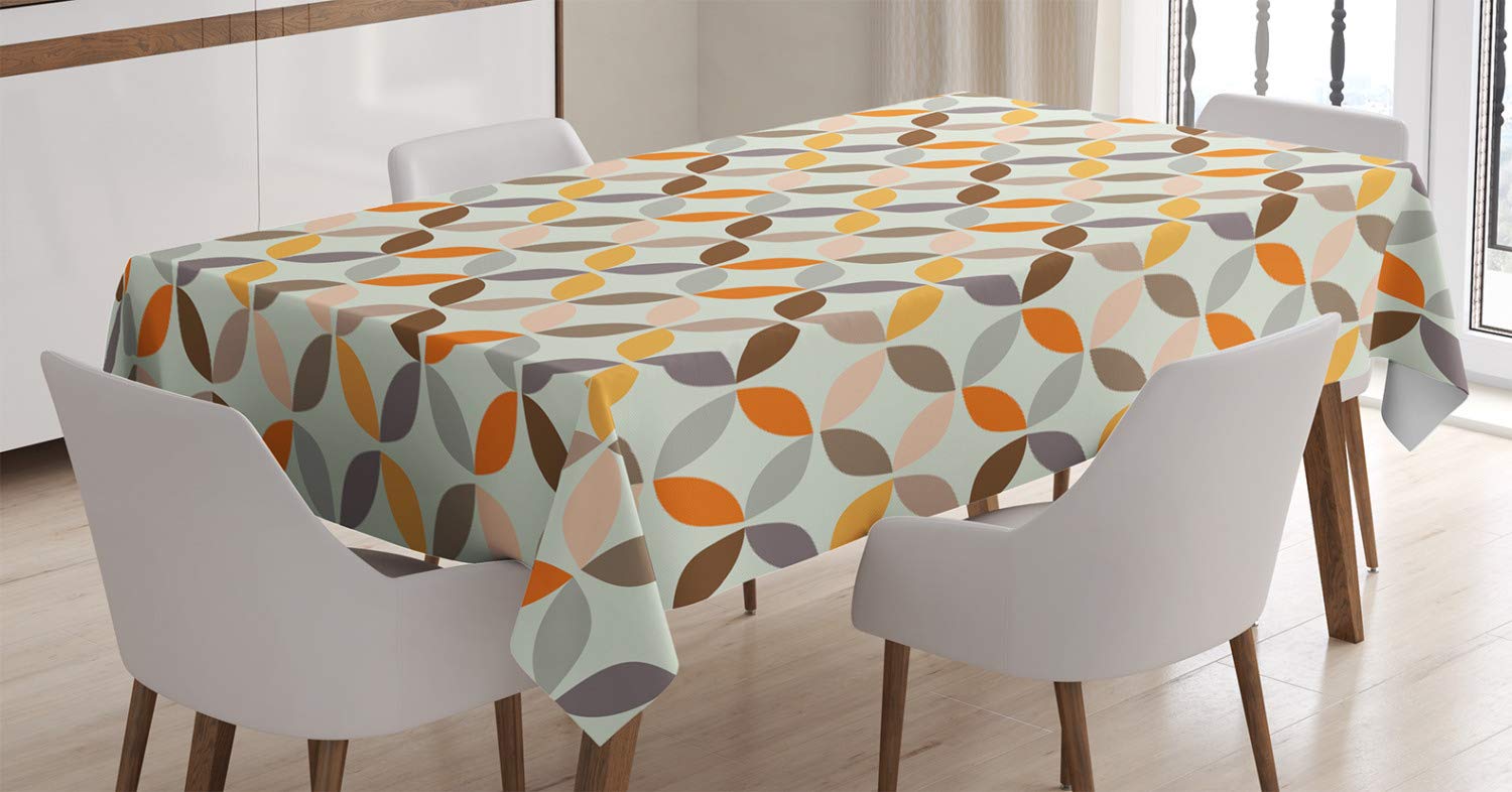 ABAKUHAUS Geometric Circle Tablecloth, Colorful Modern Spherical Complex Opposite Angled Cyclic Tiles Oval Print, Dining Room Kitchen Table Cover, 54" x 66", Brown Grey