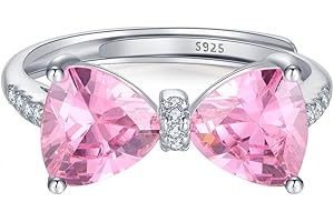 AIBELOPY Pink Bow Rings for Women 925 Sterling Silver 14K Gold Plated Dainty Cubic Zirconia Mother Daughter Ring Promise Rings for Her Open Adjustable Stackable Rings Jewelry Birthday Christmas Gifts