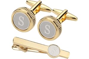 GWD Mens Cufflinks Tie clips set Set Shirt Classic Initials Alphabet A-Z Gift Box