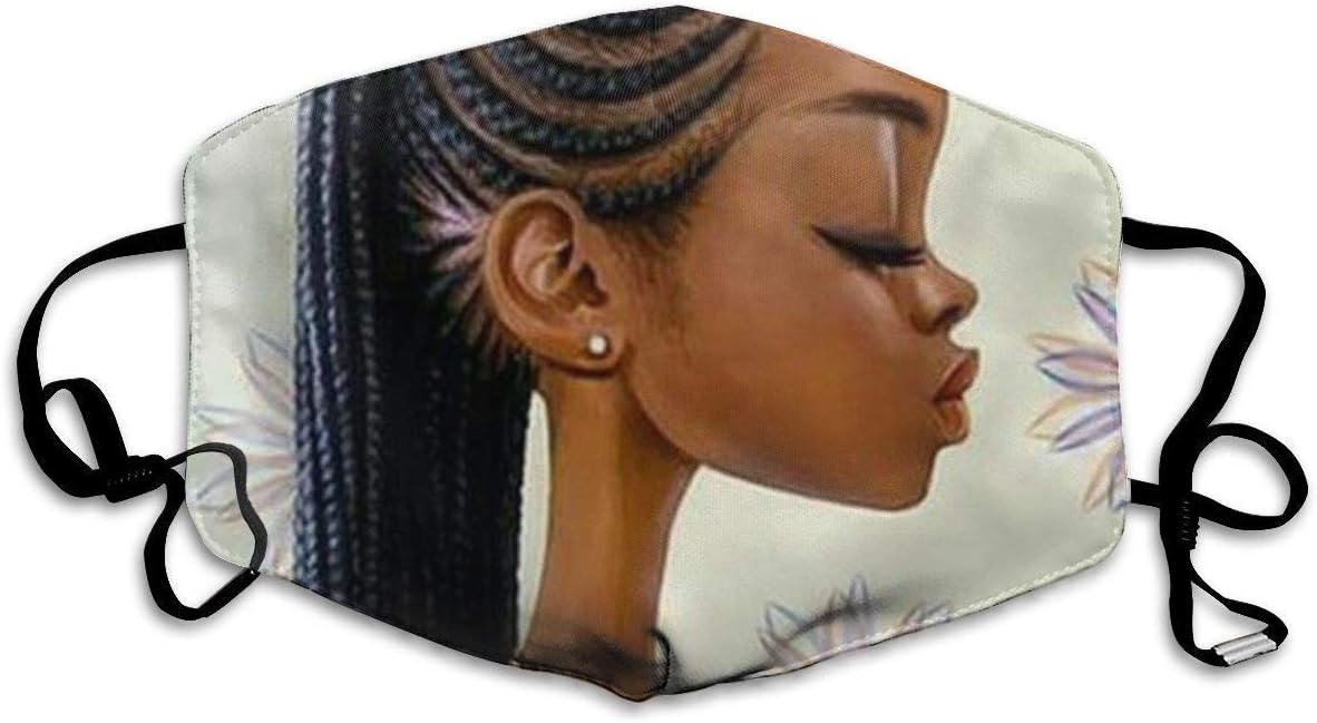 FFFFF Face Mask Side Face African Afro Girls Women Pattern Unisex Anti-Dust Washable Reusable Mouth Mask Fashion Design for Girls Women Boys Men