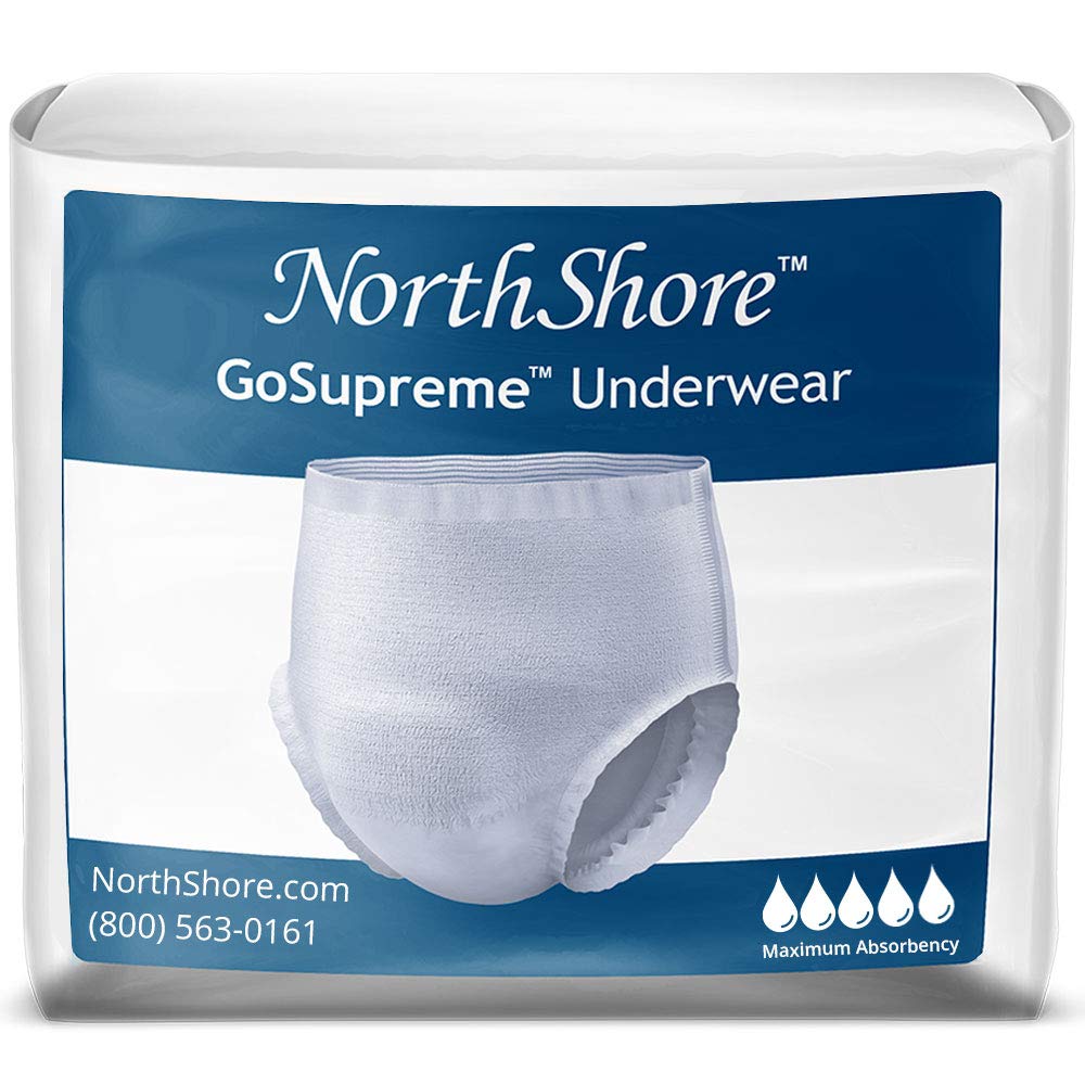 NorthShore GoSupreme Overnight Incontinence Underwear, 8-Hour Pullup Style, 2X-Large, 48 Count Case, White, 56-80 inches, Unisex Adult Diapers