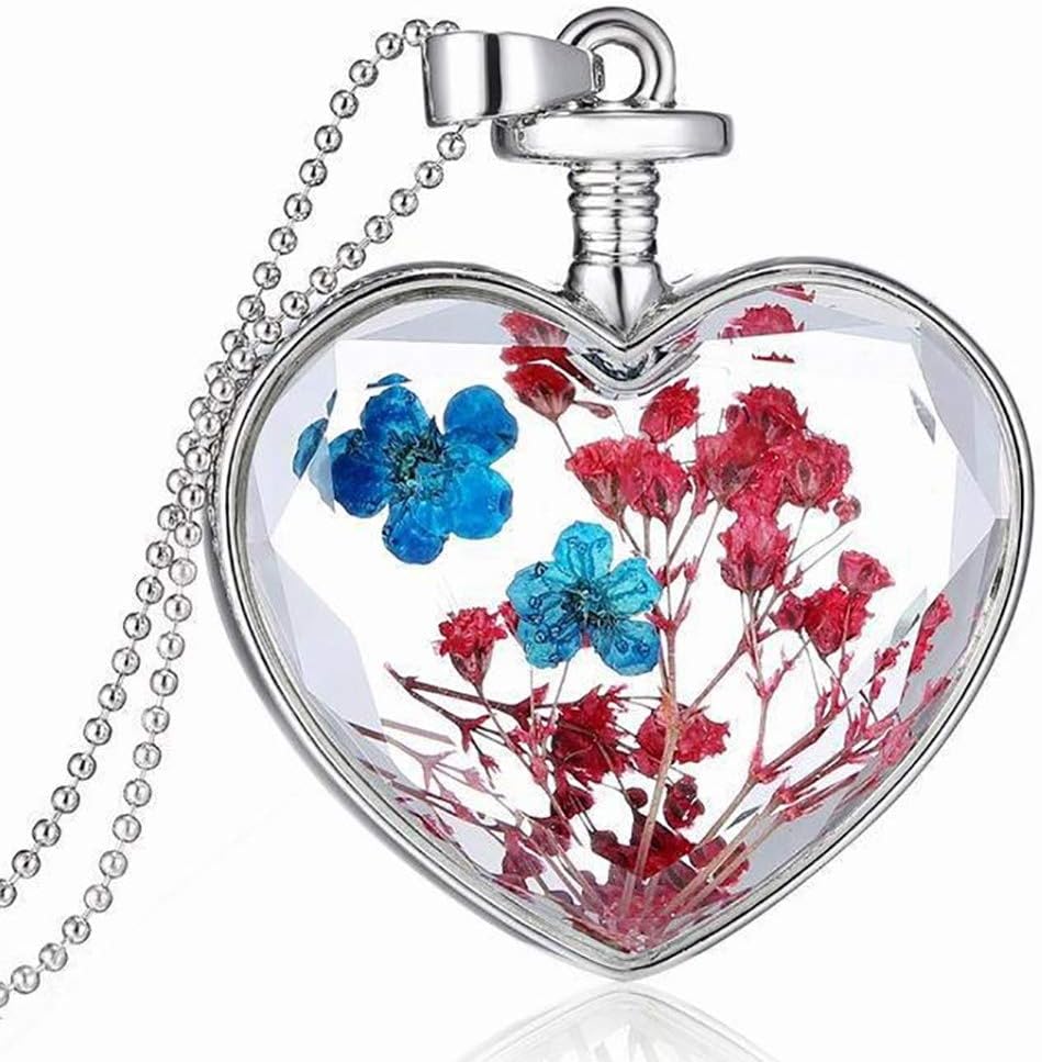 Hmlai Clearance! Women Dry Flower Heart Glass Wishing Bottle Pendant Necklace Mother's Day Jewelry Gift