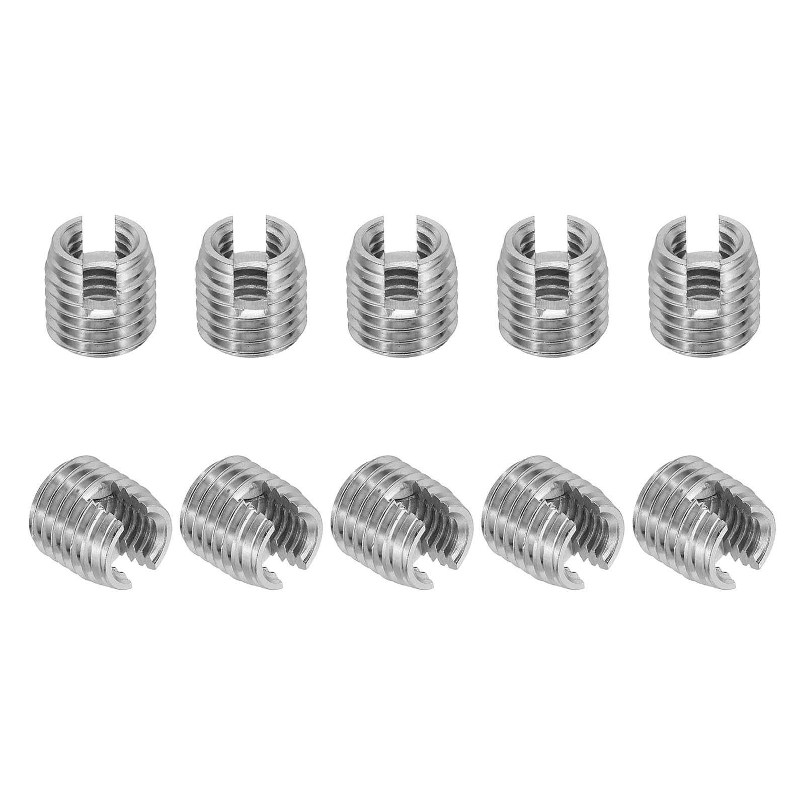 PATIKIL Self-Tapping Threaded Inserts, 10 Pcs M8 x M12 x 12mm 303 Stainless Steel Thread Adapter Reducer Slotted Screw Repair Inserts Nuts Sleeve
