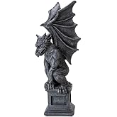 Pacific Giftware Gothic Perched Gargoyle Statue Medieval-Style Figurine Dark Gray Mythical Winged Creature Sculpture Polyresin Home Decor Patio Entryway Display 17.32