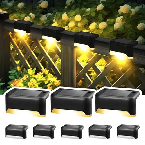 Solpex Solar Deck Lights 8 Pack Solar Step Lights, Outdoor Fence Light Waterproof for Outdoor Stairs, Step, Fence, Yard, Patio, and Pathway(Black,Warm White)